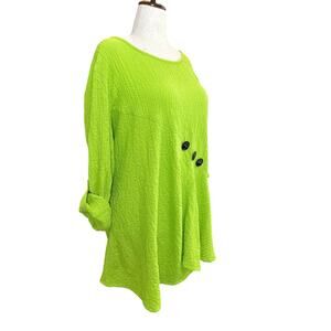 Ali Miles Tunic Top Asymmetrical Pull Over Citron Blouse Crinkle 2X Modern